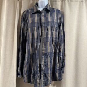 WOOLRICH Mens Long Sleeve‎ Button Up Shirt Blue Tan Plaid Size L 100% Cotton